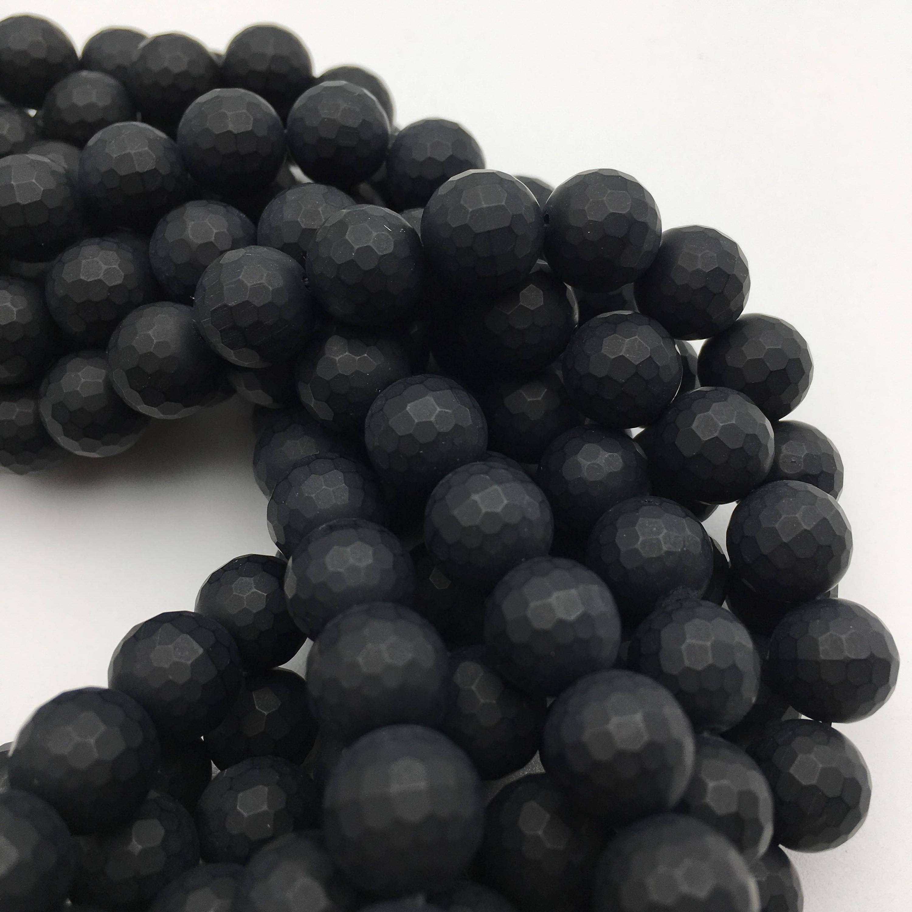 CRCBEADS - Wholesale Beads - Black Onyx Faceted Matte Round Beads 4mm 6mm 8mm 10mm 12mm Approx 15.5" Strand2