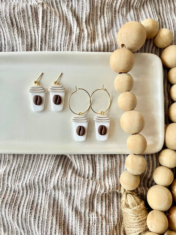 Latte Clay Earrings, Coffee Bean Earrings, Coffee Earrings for wholesale by SeizeTheClayJewelry