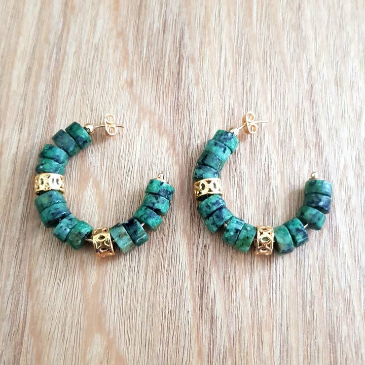 Alba green jaspe hoop earrings for wholesale by C'cedille