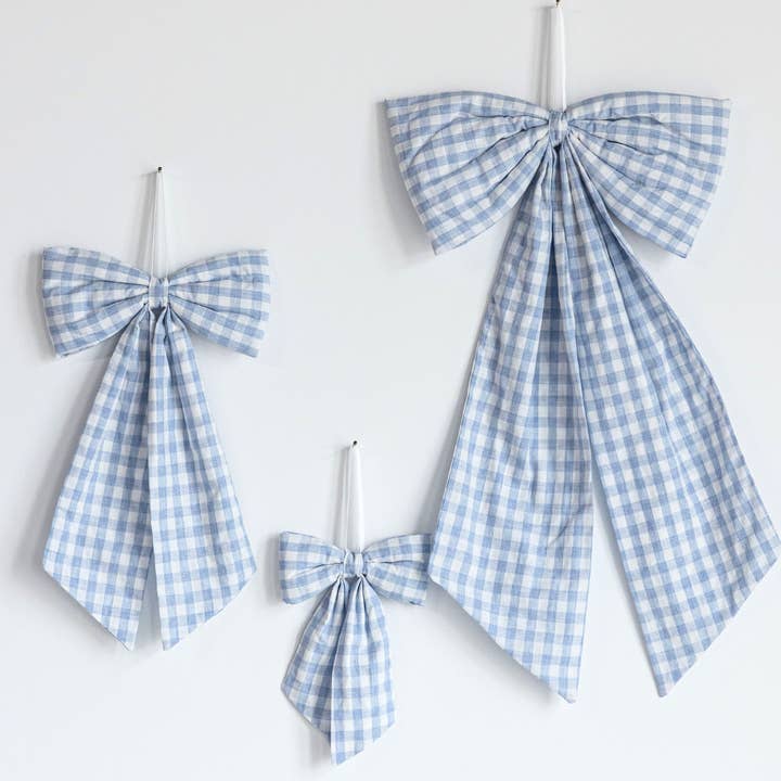 Bow Baby Blue Gingham Fabric Bows for wholesale by Luxe B Co
