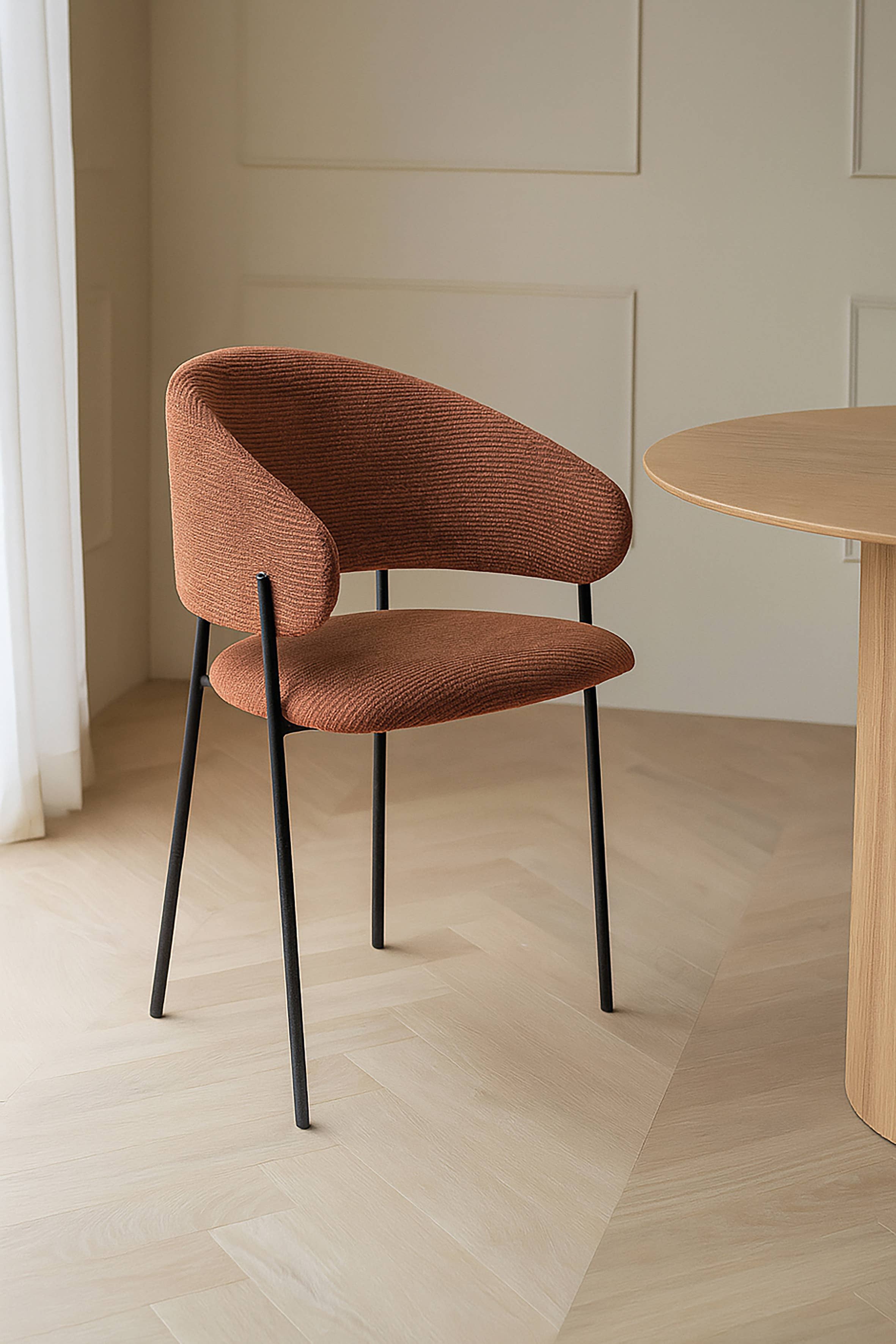 Now's Home - Wholesale Stoel - SET VAN 2 TAFELSTOELEN TWEED BAKSTEEN METALEN POTEN ZWART EROS0