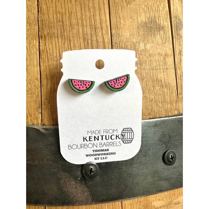 TWWKY - Wholesale Stud/Post Earrings - Reclaimed Kentucky Bourbon Barrel Watermelon Stud Earrings1
