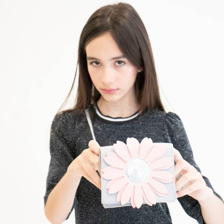 Yuko B – Großhandel Umhängetasche – Kinder – Kindertasche mit Schulterriemen - Flora Rose & Grau