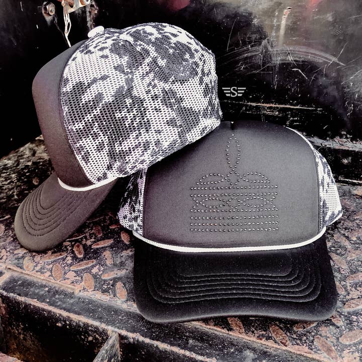 Flying S Company - Wholesale Trucker Hat - Women's - Rhinestone Boot Stitch Printed Mesh Trucker Cap