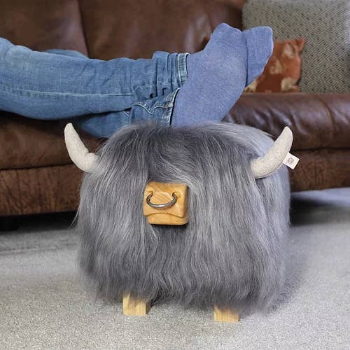 Tweed yourself - Wholesale Stool - Highland Bull Footstool - STONE + Nose ring