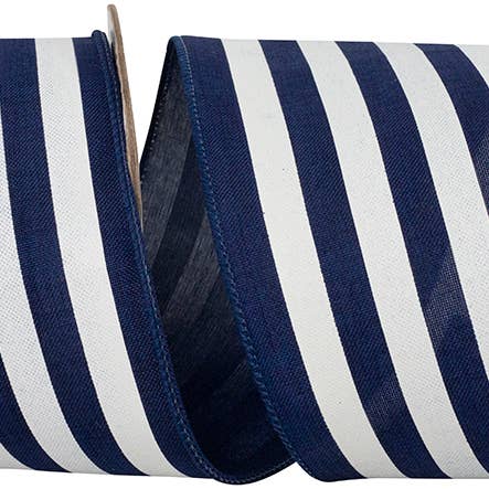 Striped Linen Value Wired Edge, Navy/white, 4 In, 10 Yards for wholesale by RELIANT RIBBON