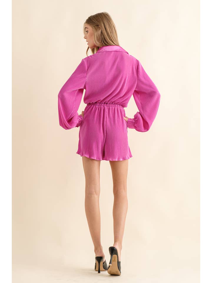 Blue B - Wholesale Romper – Women's - 61136R - Accordion Pleated Collared Romper2