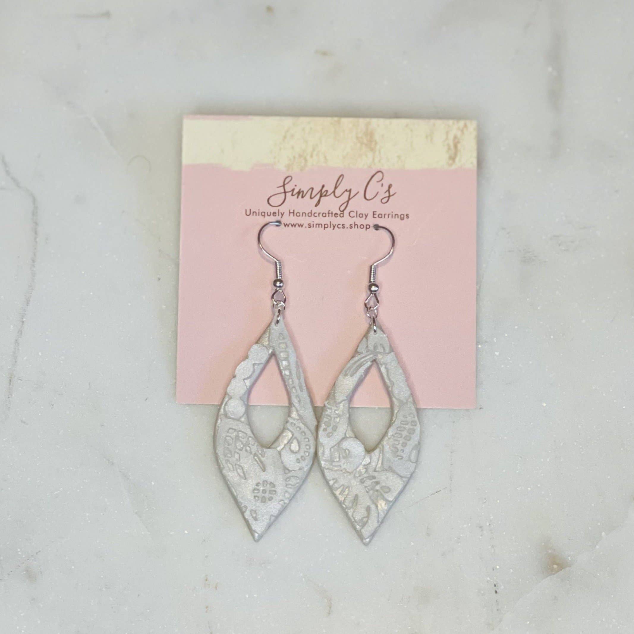 White Lace Stud Polymer Clay Earrings Diamond Shape Stud Clay Earrings Stud Dangle Clay Earrings