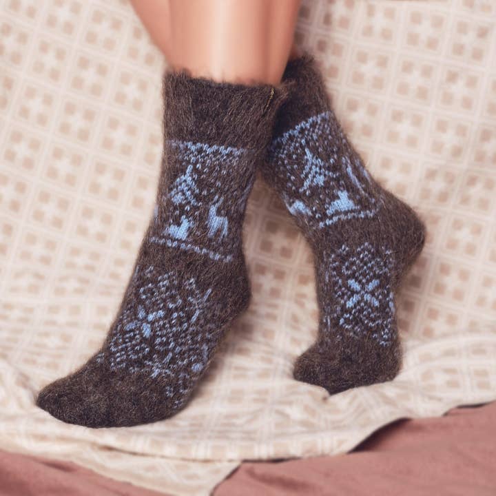 SS Alpine Night Goat Wool Non-Binding Crew Socks for wholesale by Siberia Spirit