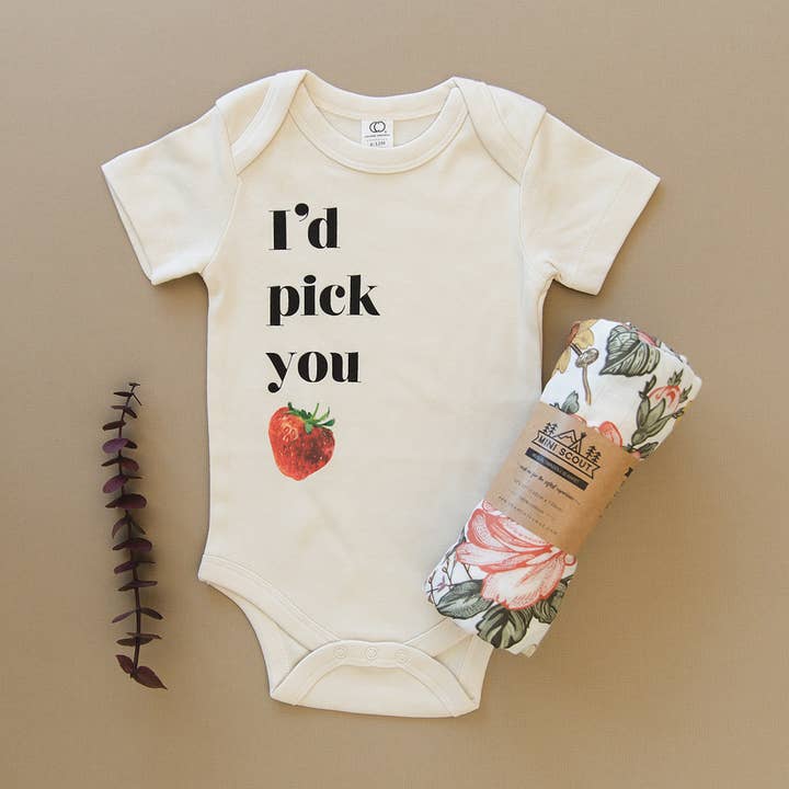 I'd Pick You Strawberry Organic Baby Onesie & Toddler Tee for wholesale by Urban Baby Co.