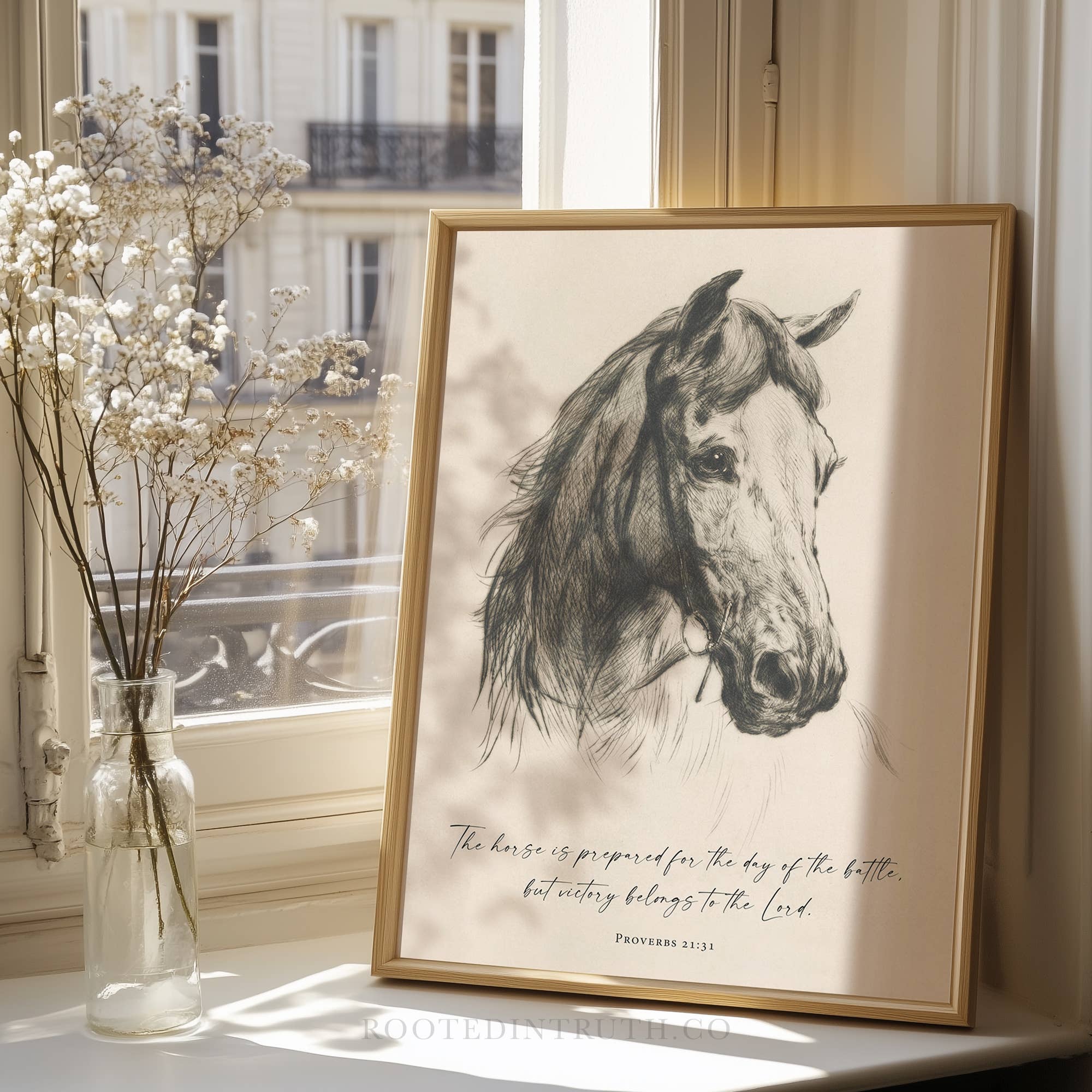 Rooted in Truth - Vendita all'ingrosso Stampa artistica - Stampa d'arte murale 'Horse is Prepared' decorazione cristiana country1