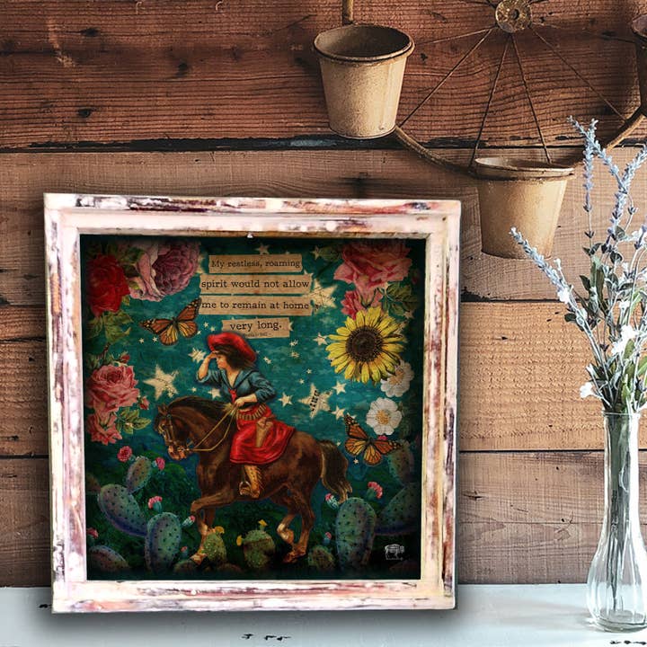 TroubleMaker Trading Company – wholesale Art print – "Restless Roaming Spirit" Cowgirl Square Artwork