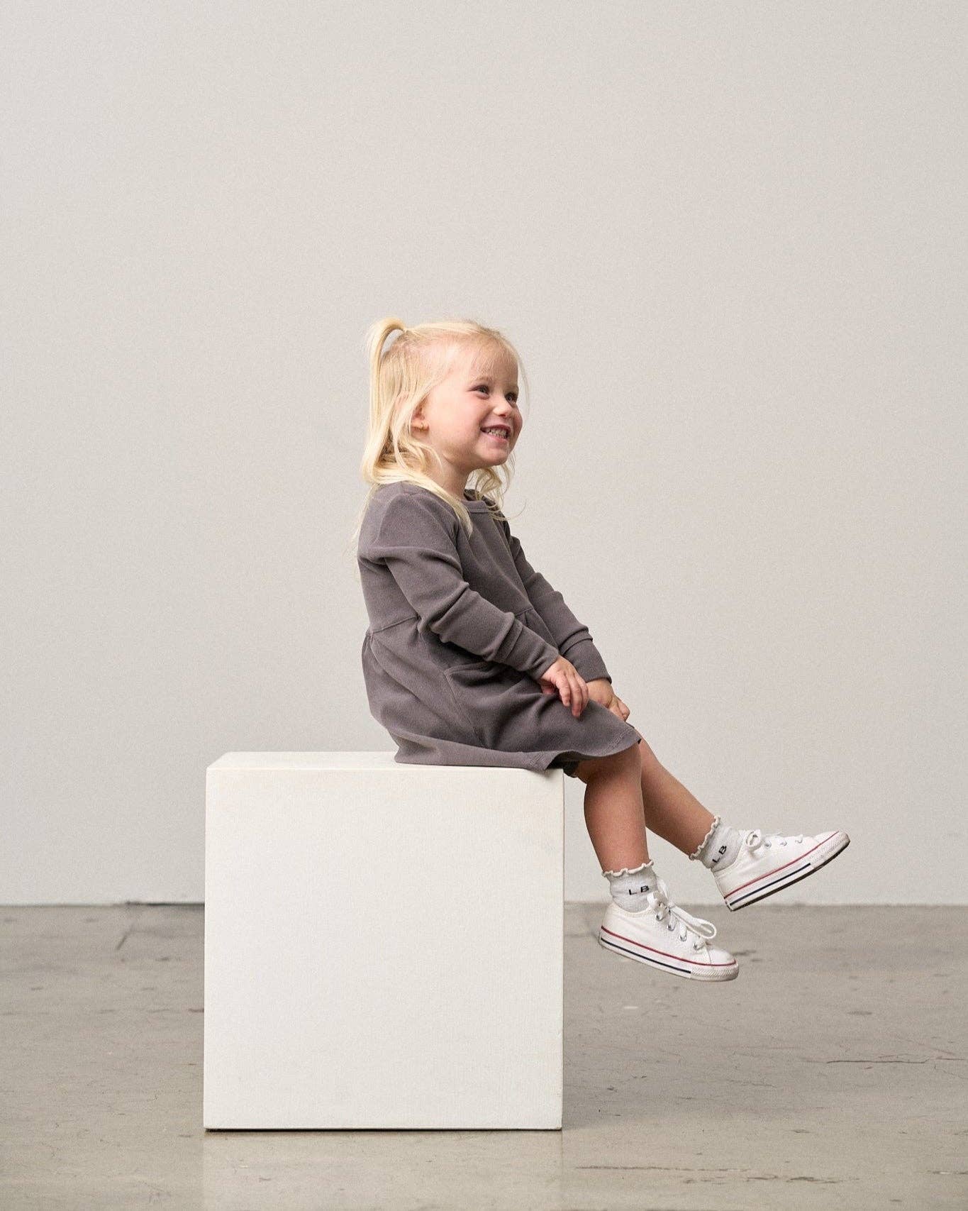 Little Bipsy - Wholesale Dress - Kids - Long Sleeve Ribbed Dress - Graphite2