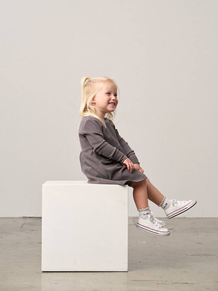 Little Bipsy - Wholesale Dress - Kids - Long Sleeve Ribbed Dress - Graphite2
