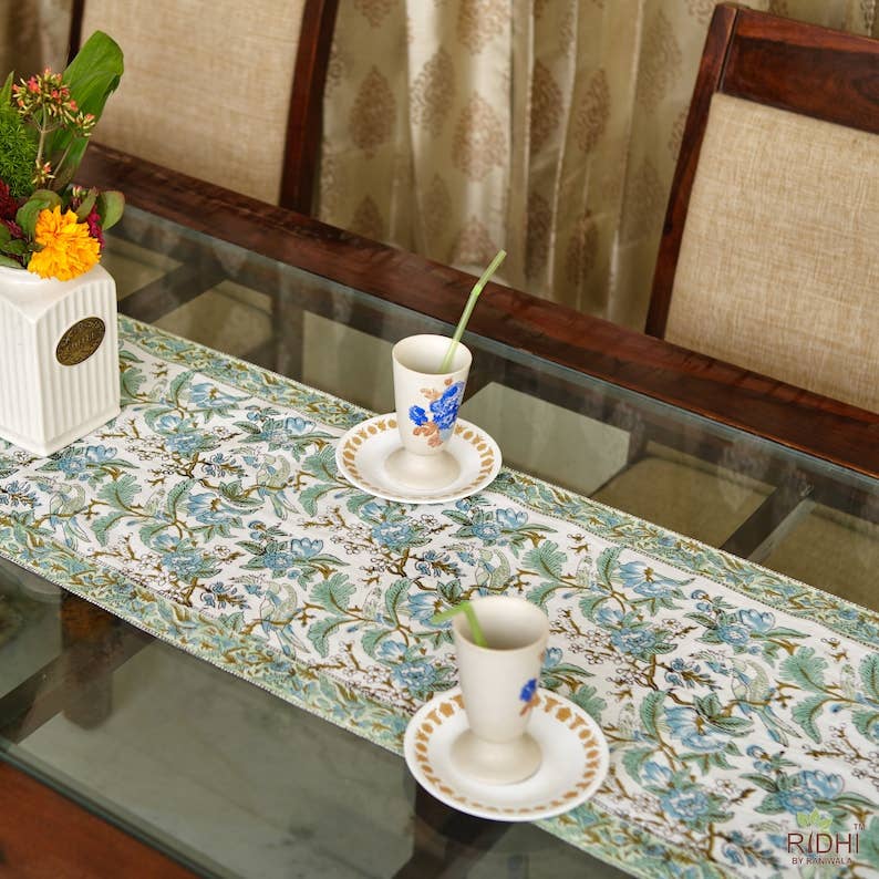 Fabricrush – wholesale Table runner – Sage and Russian Green Indian Hand Block Print Table Runner1