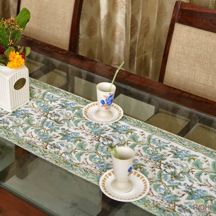 Fabricrush – wholesale Table runner – Sage and Russian Green Indian Hand Block Print Table Runner1