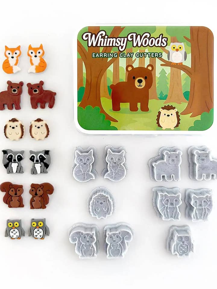 Pack de découpeurs pour boucles d'oreilles en argile polymère d'animaux de la forêt pour la vente par Vic Tac Toe