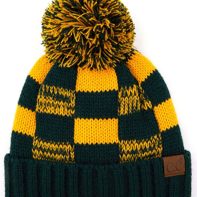 Hana - Wholesale Beanie - Women's - C.C Buffalo Check Team Color Beanie with Pom Winter Beanie