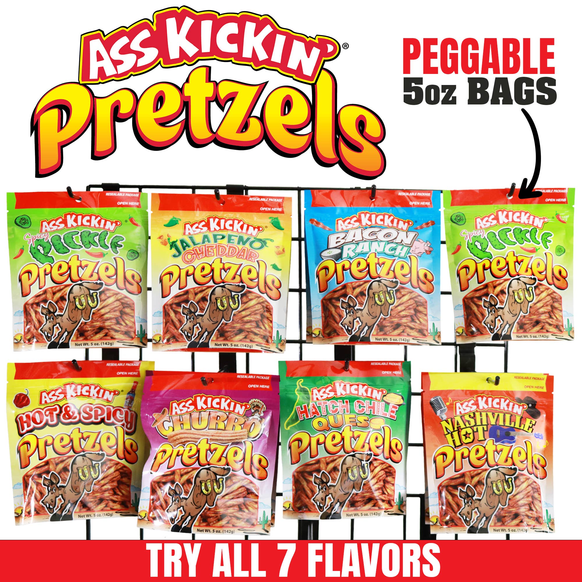 Southwest Specialty Food - Wholesale Pretzels - Ass Kickin' Jalapeno Cheddar Pretzels, 5 oz Resealable Bags2