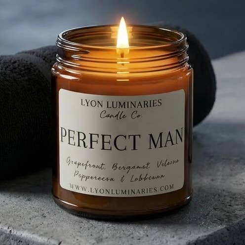 Perfect Man Soy Blend Candle for wholesale by LYON Luminaries Candle Co.