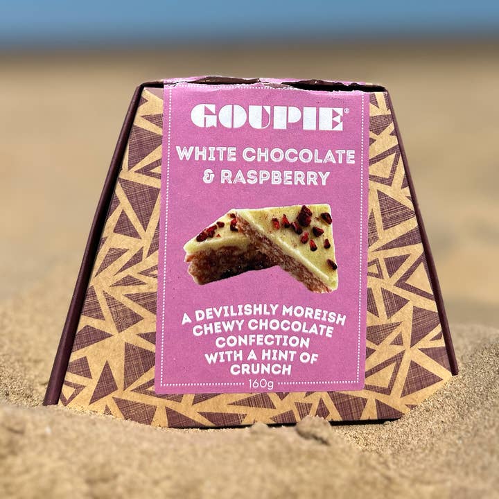 Hvid chokolade & hindbærgoupie for engroshandel hos Goupie