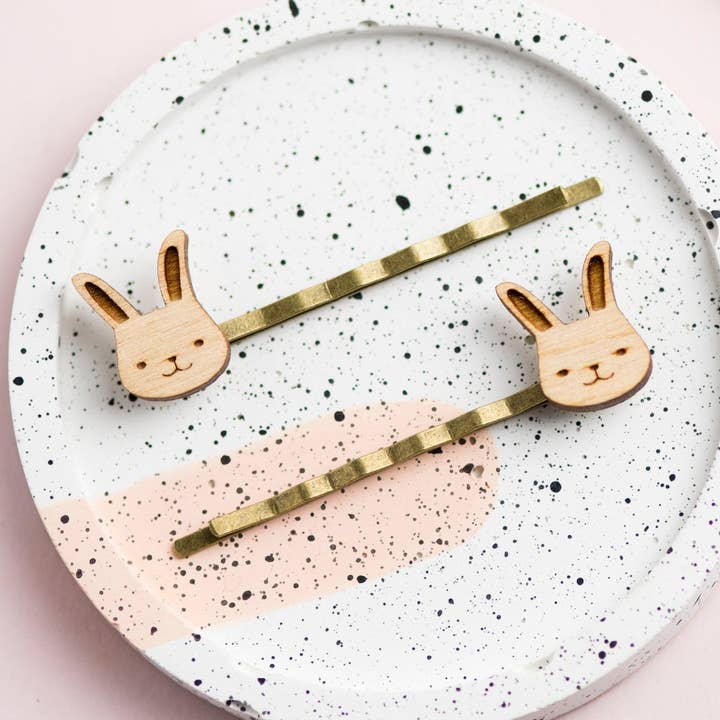 Wooden Bunny Rabbit Hair Slides for wholesale by Ginger Pickle