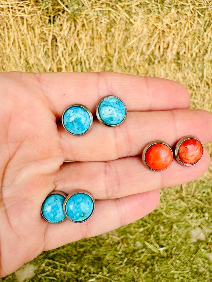 Genuine Turquoise Stud Earring/Orange Spiny Oyster Earring for wholesale by Wild Hancock Creations