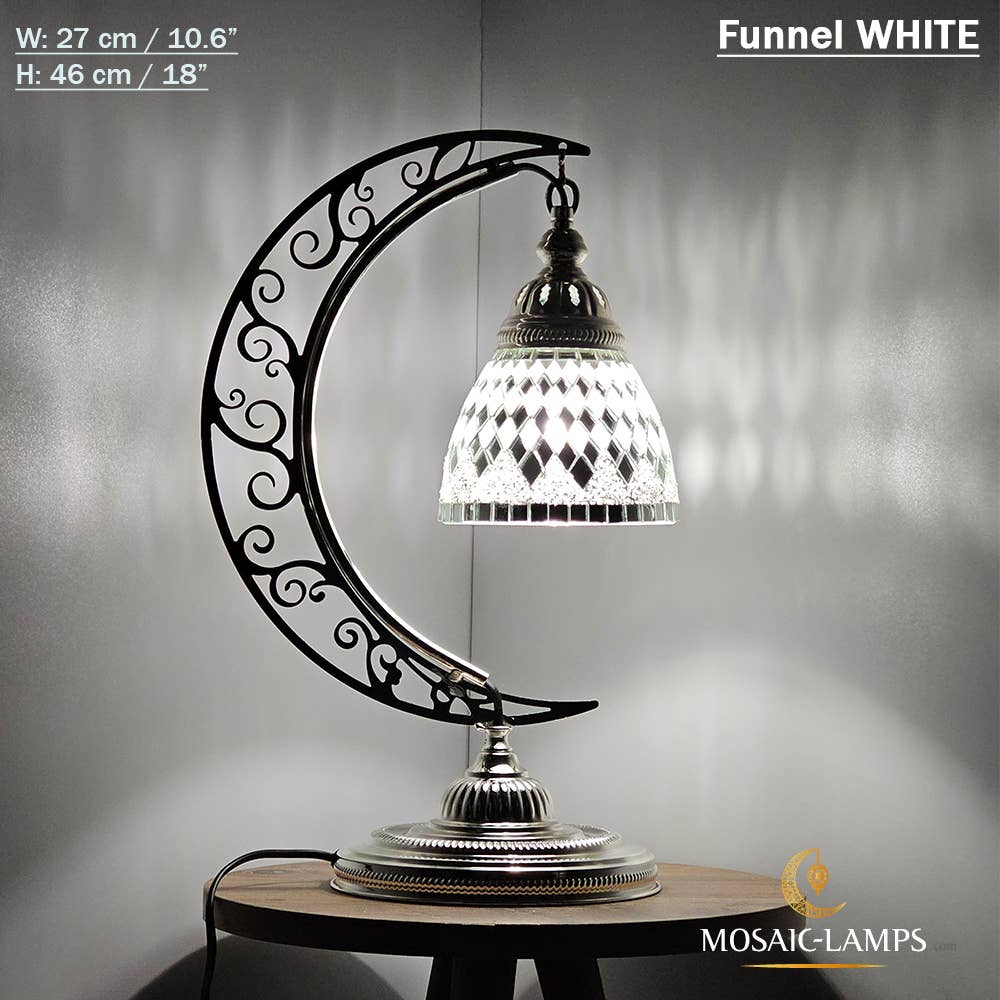Mosaic Lamps - Vendita all'ingrosso Lampada da scrivania/d'accento - Lampada da scrivania Turkish Moon in argento, luci ad arco marocchine, Murano C27