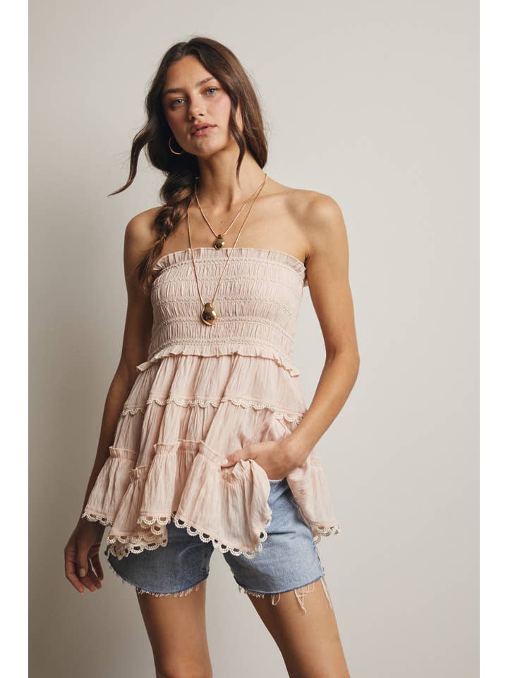 Forte - Wholesale Skirt - Women's - Smocked Ruffle Convertible Skirt/Top FSK000835