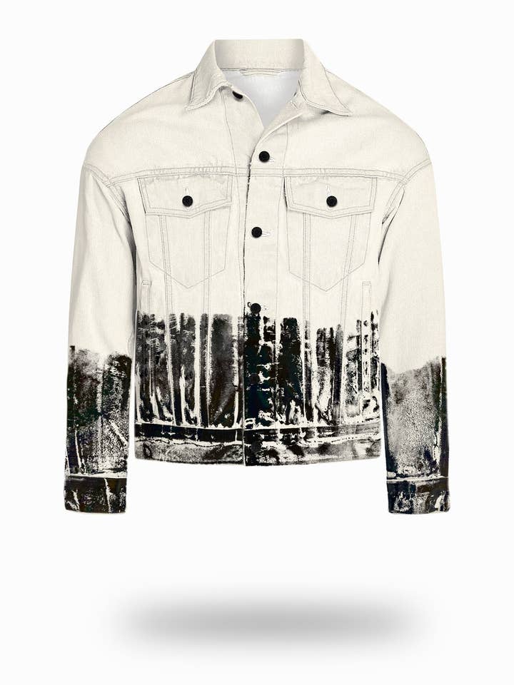 Shorter Off-White Denim Jacket with Midnight Oil Foil for wholesale by VENIM