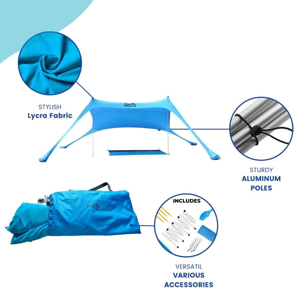 ROFFT USA LLC – wholesale Tent – Pop Up Beach Tent and Beach Canopy Sun Shelter UPF50+ with Sand Shovel, Ground Pegs and Aluminum Poles Beach Shade Beach Tent pop up Shade Beach Tent Sun shelter Beach Canopy Tent Sun Shade9