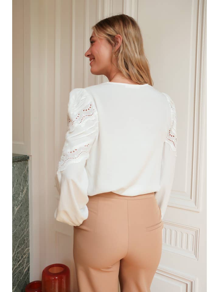 WHITE Long-sleeve embroidered cotton blouse - 4488T-ALANA for wholesale on Faire4