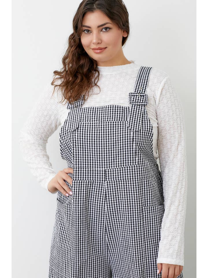 Black GINGHAM OVERALLS WIDE PANTS for wholesale on Faire
