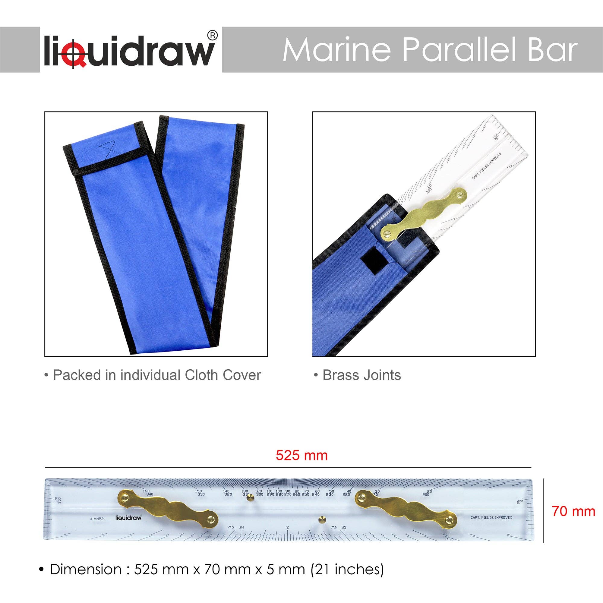 Liquidraw – wholesale Ruler – Liquidraw Marine Navigation Parallel Ruler 21" Brass Joints Nautical Acrylic Ruler For Navigational Plotting4