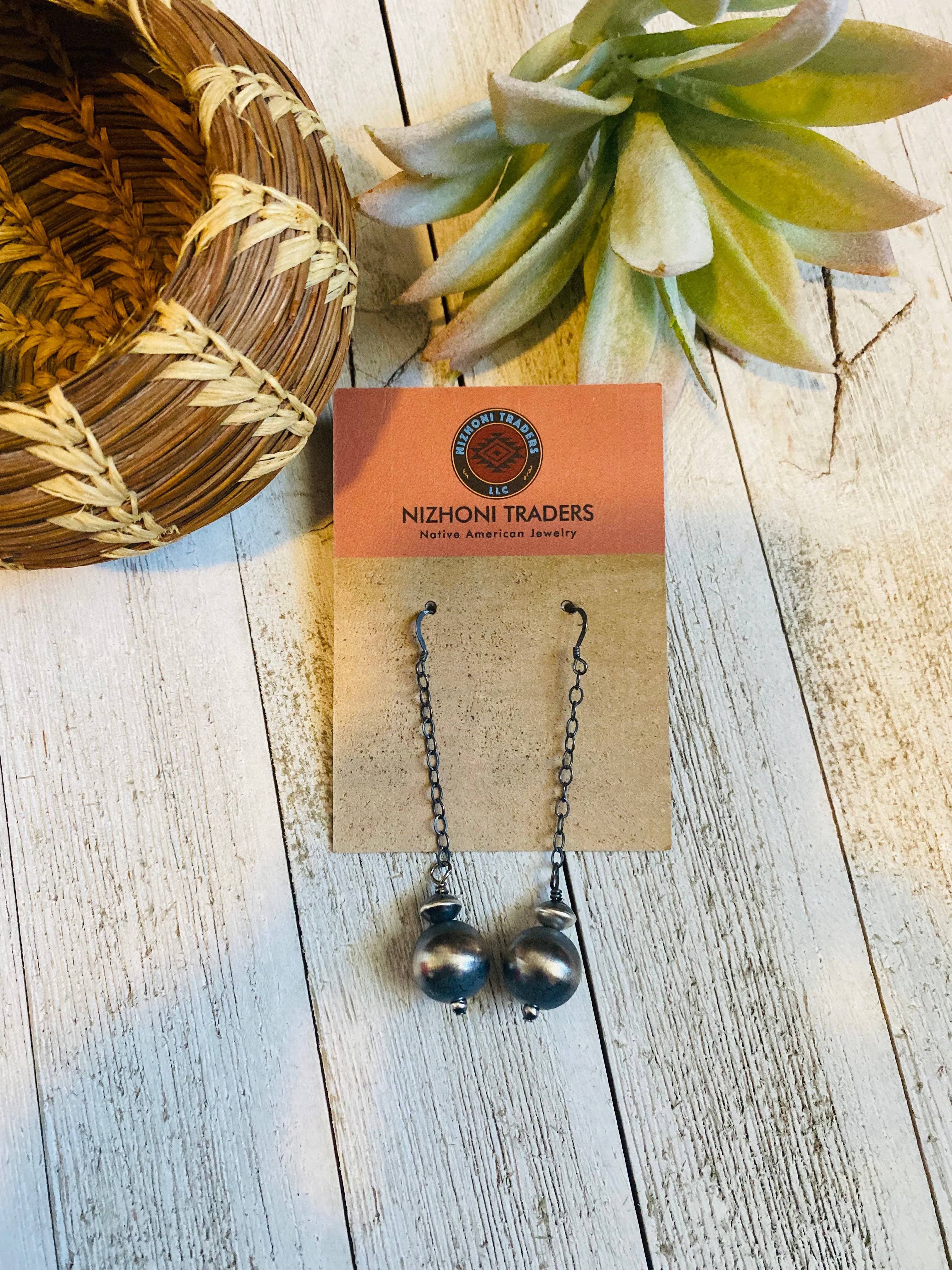 Nizhonitradersllc - Wholesale Dangle Earrings - Handcrafted Pearl Sterling Silver Ball & Chain Dangle Earrings2