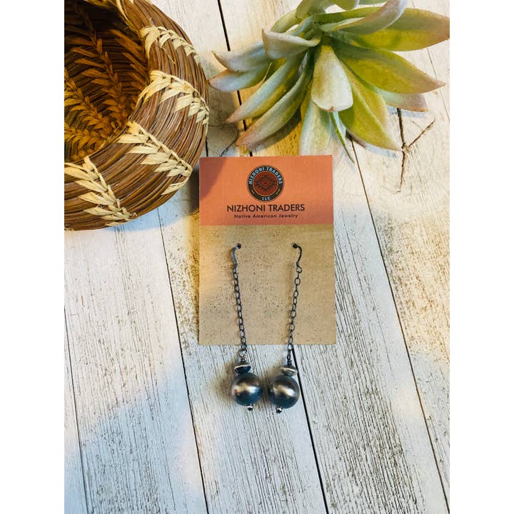 Nizhonitradersllc - Wholesale Dangle Earrings - Handcrafted Pearl Sterling Silver Ball & Chain Dangle Earrings2
