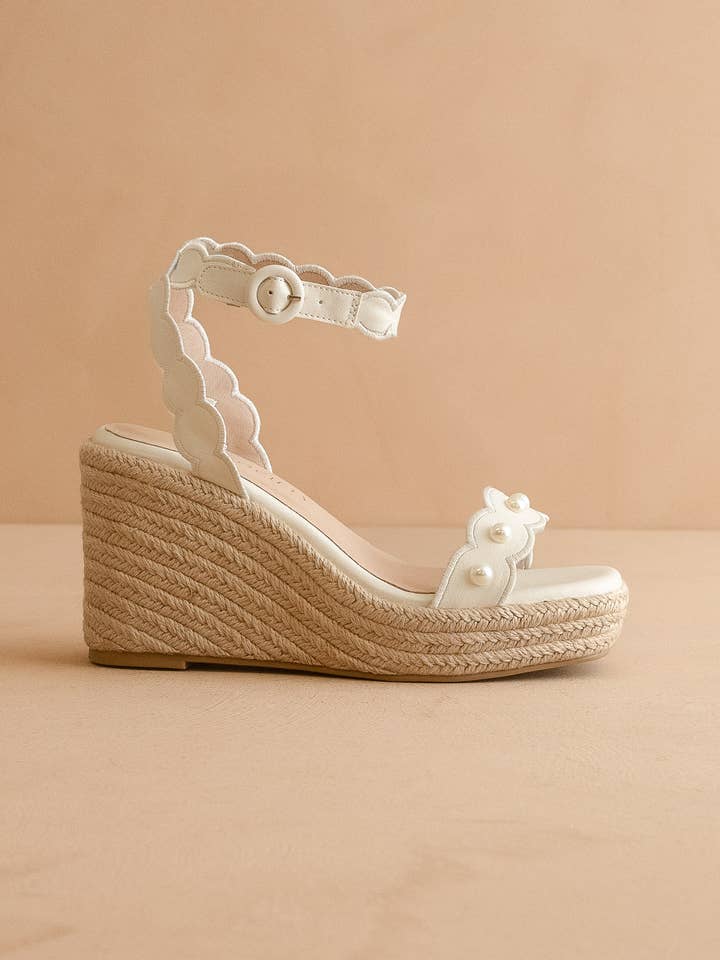 The Catalina | White Scalloped Espadrille Wedge for Summer for wholesale by OASIS SOCIETY
