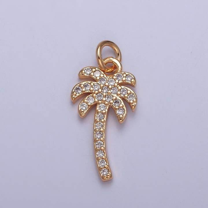 Charme de Plage Tropicale Dorée avec Palmier et Micro Pavé de Zircon Cubique pour Bijoux d'Été | X-261 pour la vente par Aim Eternal