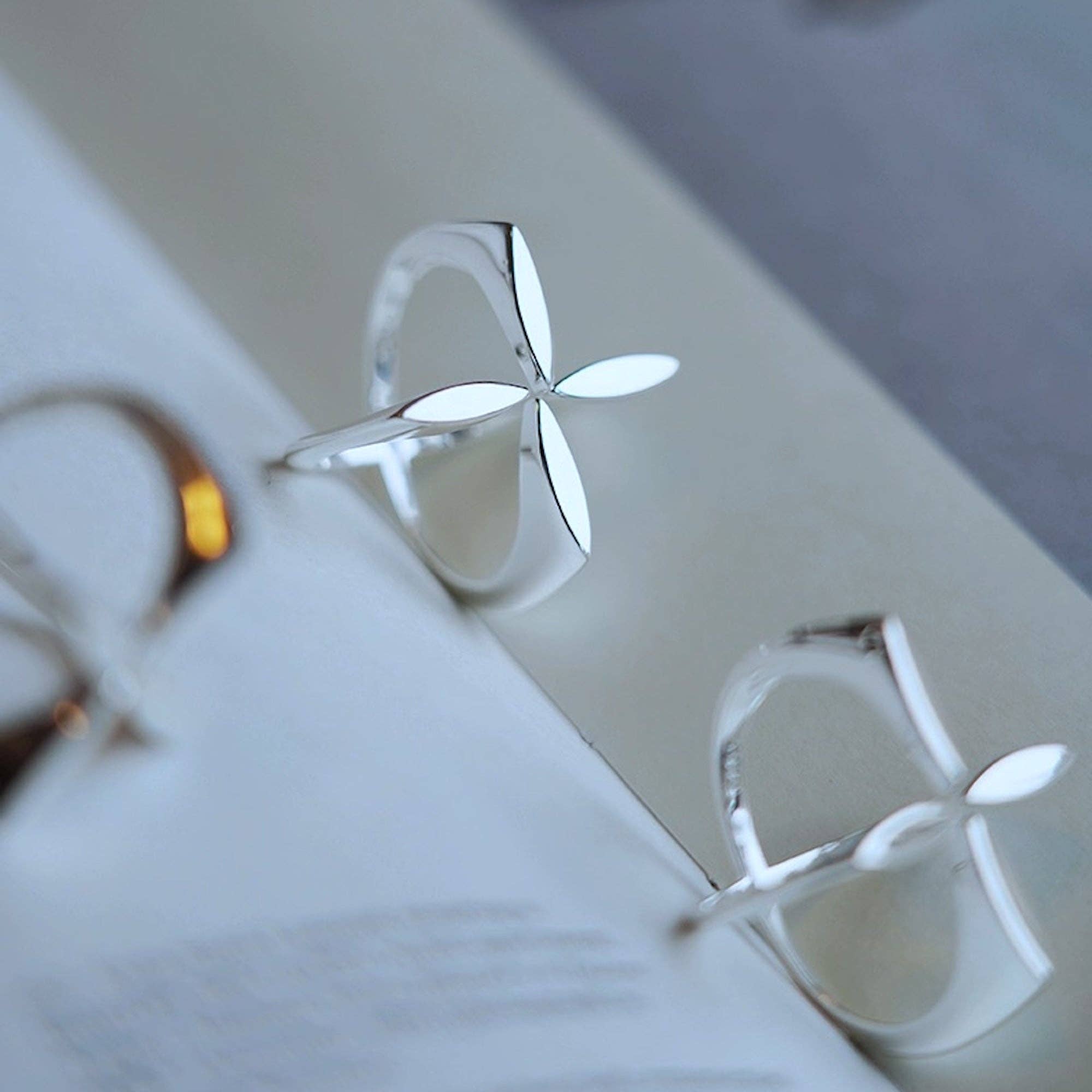 LanLivia - Wholesale Cocktail/Statement Ring - Minimalist Cross Flower Ring-Sterling Silver-Adjustable2