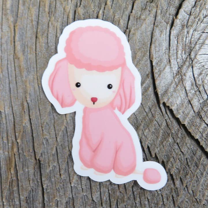 Rosa pudelklistermärke valpdekal fullfärgstecknad vattentät hundälskare klistermärke för bil vattenflaska laptop för wholesale av Kirk's Krafts