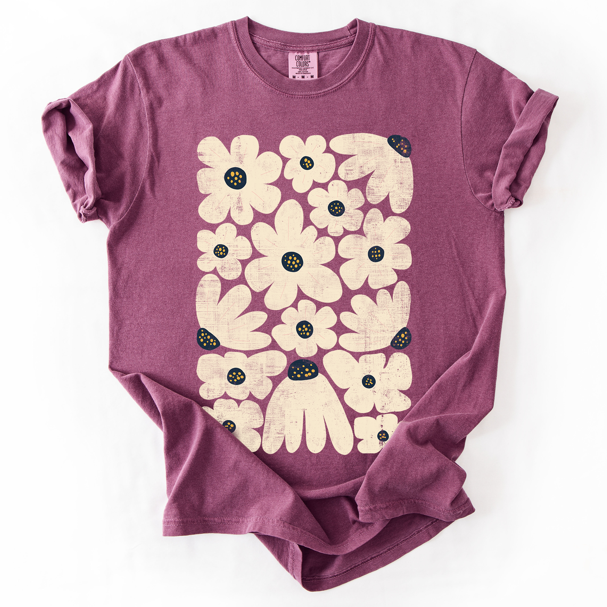 Refinery Number One LLC - Wholesale T-Shirt (Graphic) - Unisex - Cream Daisy Allover Floral, Vintage Boho, Nature T-Shirt0