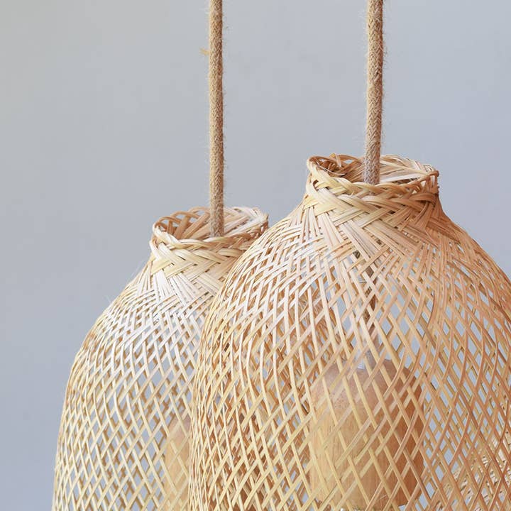 Lanna Passa - Vendita all'ingrosso Lampadario/lampada a sospensione - Set di lampade a sospensione in bambù in legno e corda, baldacchino a triplo grappolo3