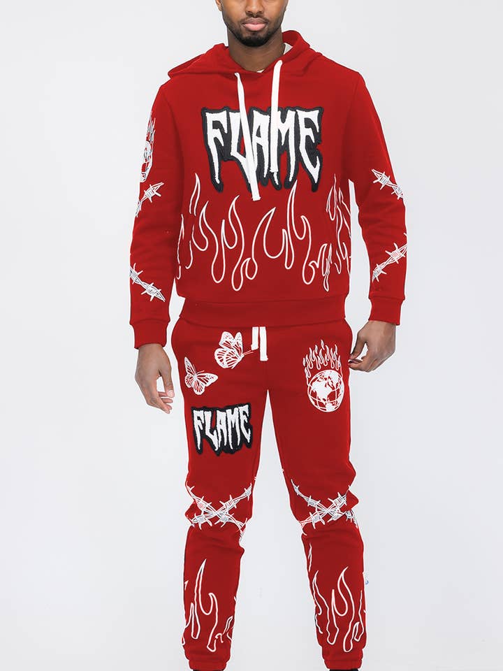 Chenille Patch Hoodie and Sweat Pant Set for wholesale by WEIV