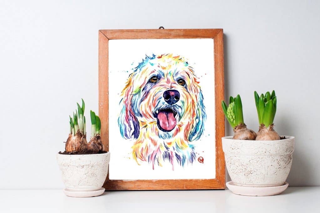 Whitehouse Art - Wholesale Art Print - Goldendoodle Art Print - Laberdoodle, Pet Portrait1