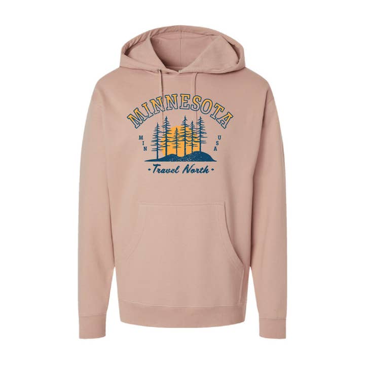Travel North MN Midweight Hooded Sweatshirt for wholesale by Lakeside Clothing Co.