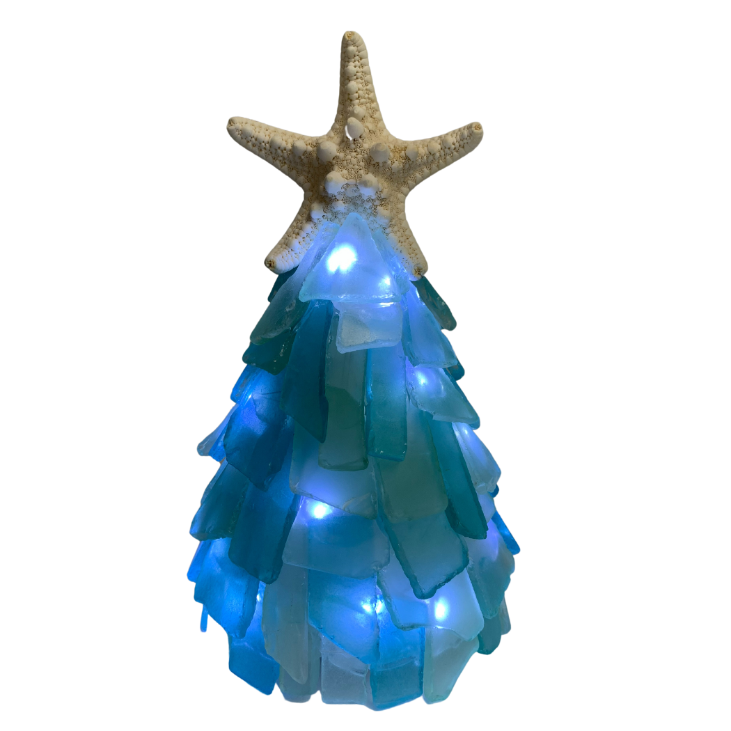 A SEAGLASS CREATION/SALTY SIGNS DESIGNS - Wholesale Christmas Decoration - 6 Inch Seaglass Christmas Tree Real Starfish with lights 1