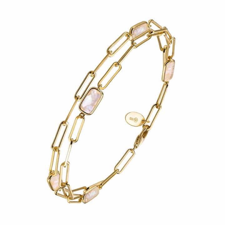 Pulsera cadena de plata con doble vuelta en nácar celine stone para venta al por mayor de ORUS BIJOUX