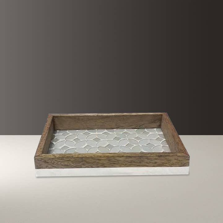 nu steel - Venta al por mayor Platitos para jabón de baño - Jabonera Trillium en mosaico nacarado y madera