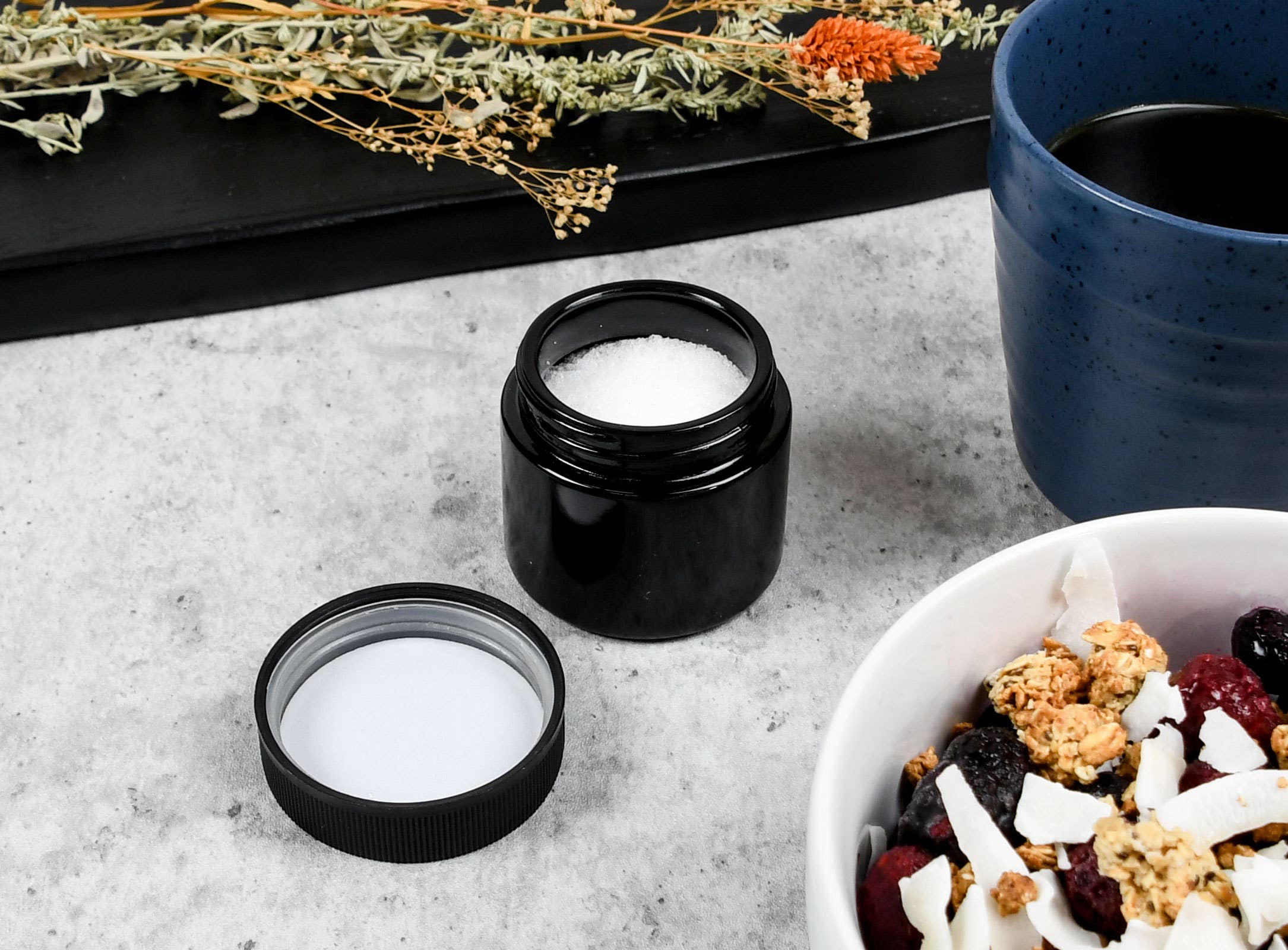 Human Objects® - Wholesale Jar - 2oz/60ml Black Glass Jar With Black Child Resistant Caps6