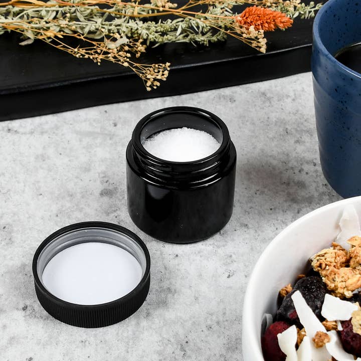 Human Objects® - Wholesale Jar - 2oz/60ml Black Glass Jar With Black Child Resistant Caps6